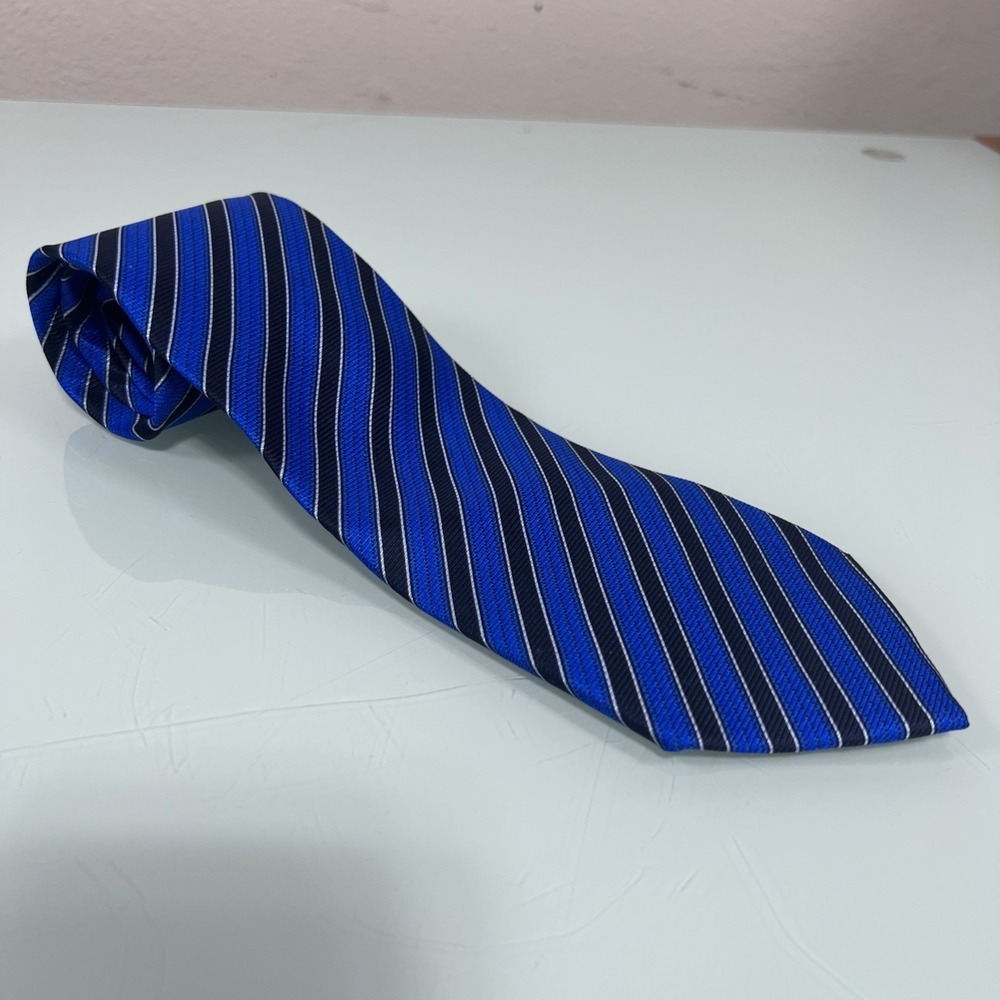 Bijoux Terner‎ Blue Stripe Silk Tie Hand Made Classic Necktie